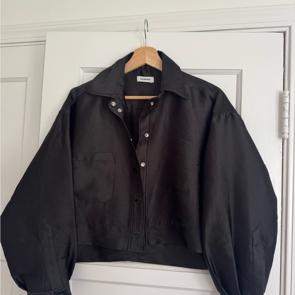 Sandro Black Cropped Button-Front Blazer Jacket